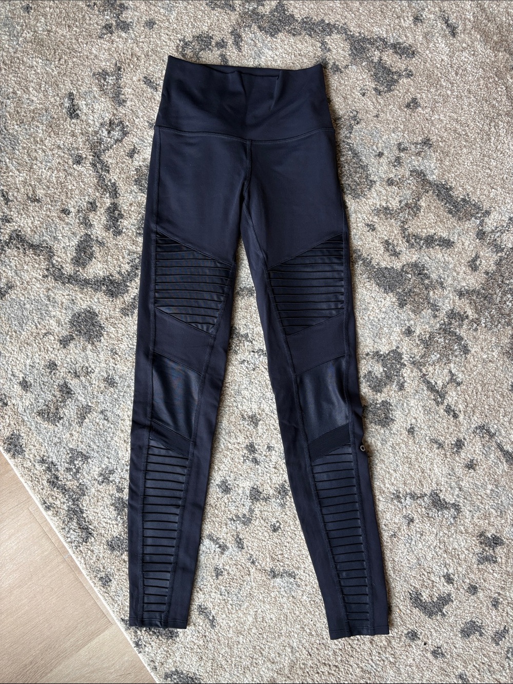 ALO Yoga Black Ribbed Moto-Detail High-Waist Leggings